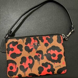 Genuine leather red leopard Coach wristlet